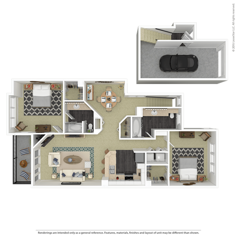 Floor plan for 2 beds, 2 baths, 1146 sqft